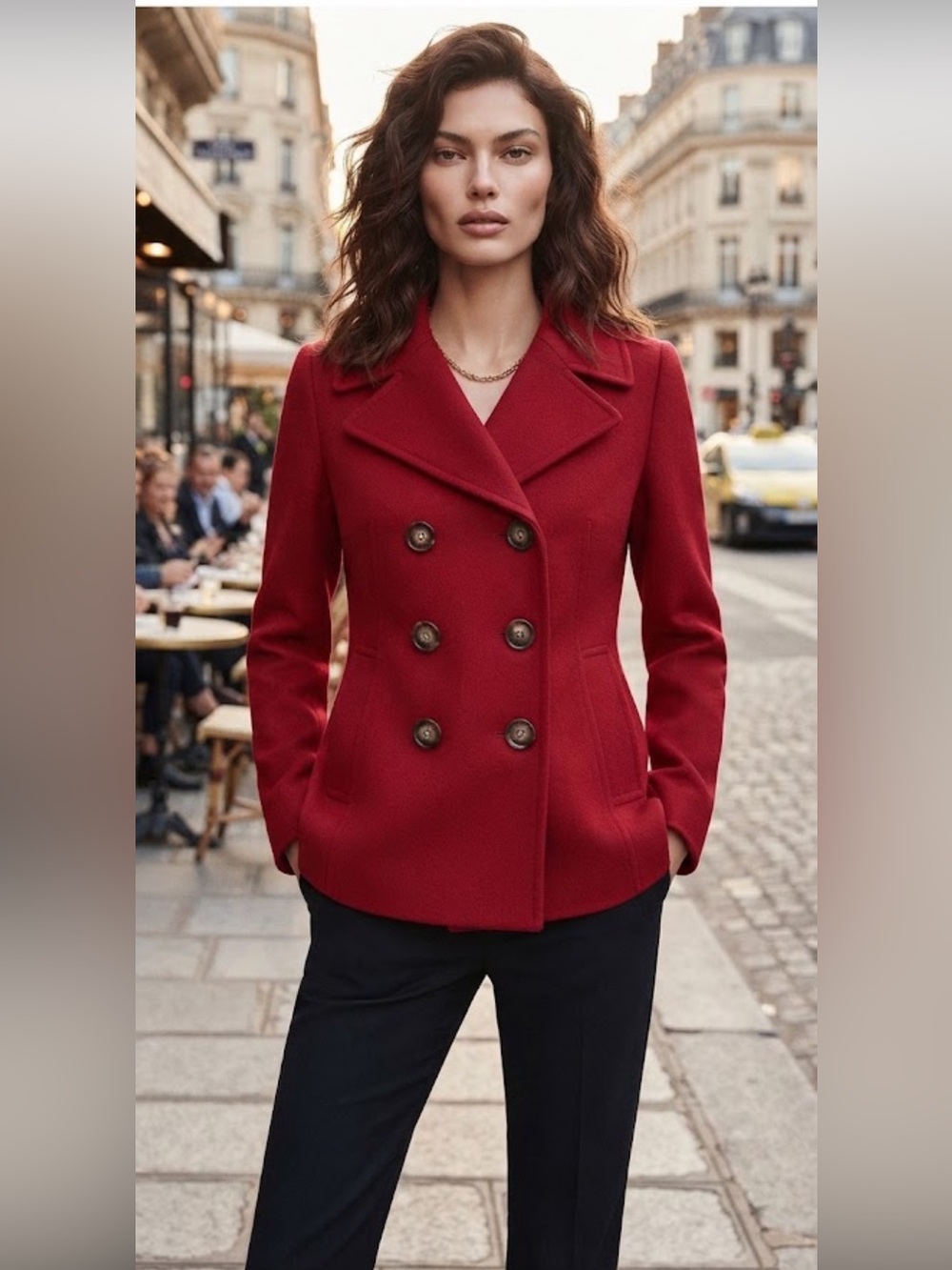 Michael Kors Red Wool Blend Double-Breasted Pea Coat Jacket